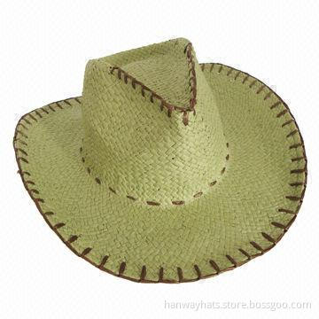 Brimmed Cowboy Hat, Paper Straw Cowboy Hat, Whip Stitches on the Crown and at the Edge